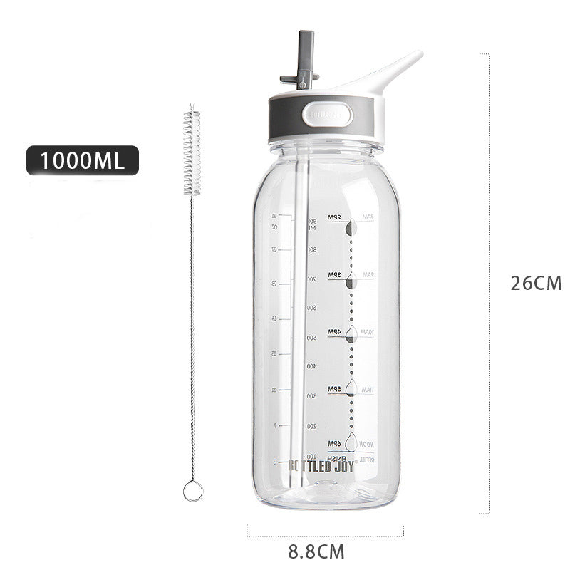 ActiveGear RO Large-capacity 1000ml sports water bottle with measuring scale and cleaning brush.