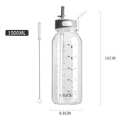 ActiveGear RO Large-capacity 1000ml sports water bottle with measuring scale and cleaning brush.