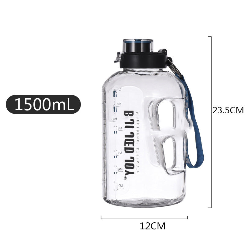 ActiveGear RO large-capacity sports water bottle with measurement markings and ergonomic handle, 1500mL capacity.