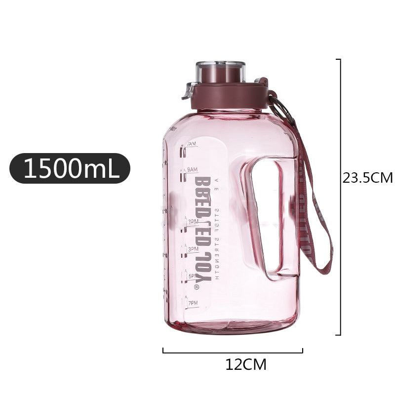 ActiveGear RO large-capacity sports water bottle with a handle, measuring 23.5cm tall and 12cm wide, holds 1500mL.