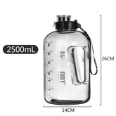 ActiveGear RO large-capacity sports water bottle, 2500ml, clear design with measurement markings for hydration tracking.