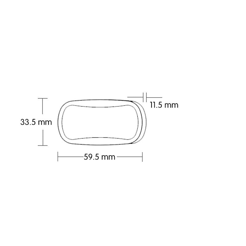 Technical drawing of ActiveGear RO heart rate armband dimensions 59.5 mm x 33.5 mm x 11.5 mm.